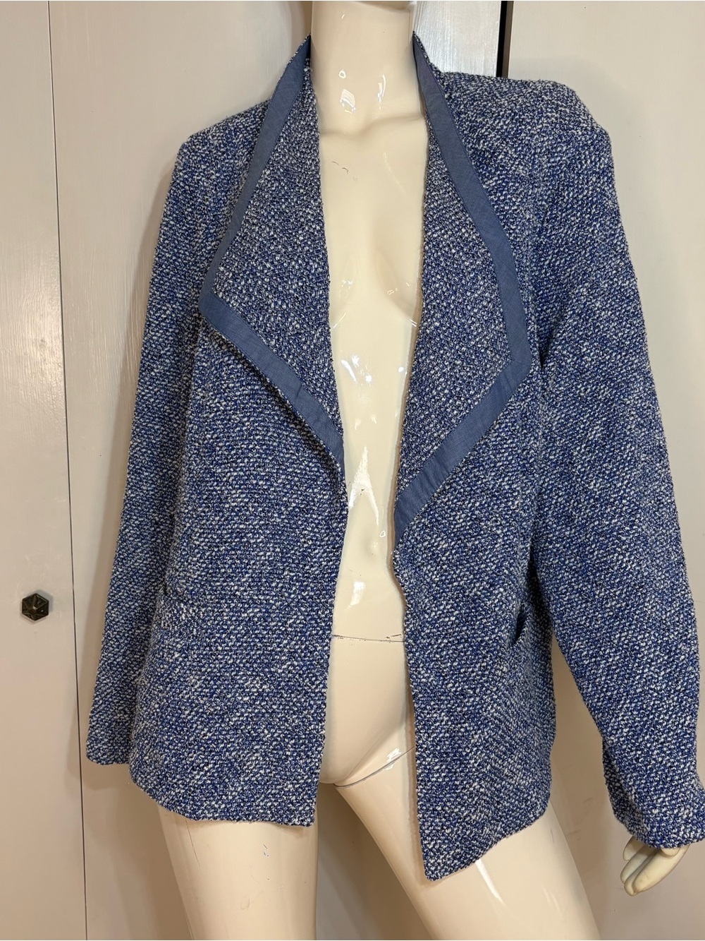 Talbots Blue & White Tweed Open-Front Waterfall Jacket size 2X